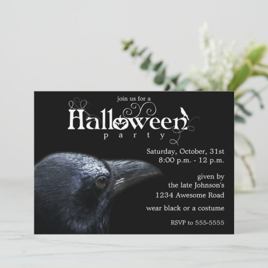 Halloween Raven Invitation Kaart (Staand voorkant)