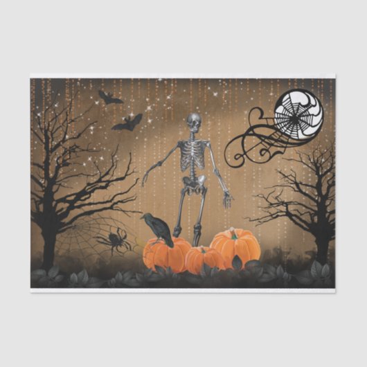 Halloween Raven Moon Skeleton Pumpkin Tissuepapier (Voorkant)