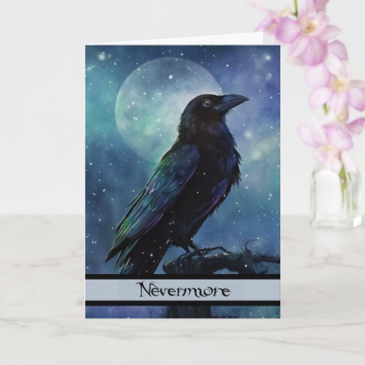 Halloween Raven Nevermore Edgar Allan Poe Moon Kaart (Orchidee)