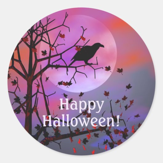 Halloween Raven Night Ronde Sticker (Voorkant)