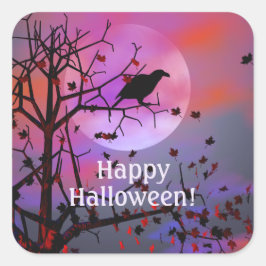 Halloween Raven Night Vierkante Sticker