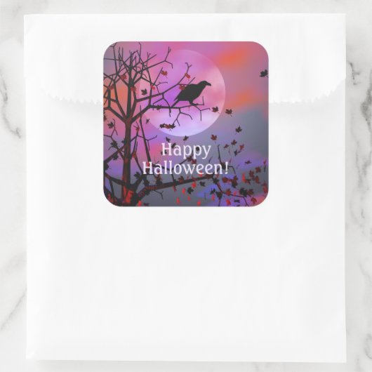 Halloween Raven Night Vierkante Sticker (Tas)