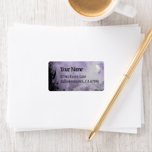 Halloween Raven Paars Sky Eigen adreslabel Etiket (Insitu)