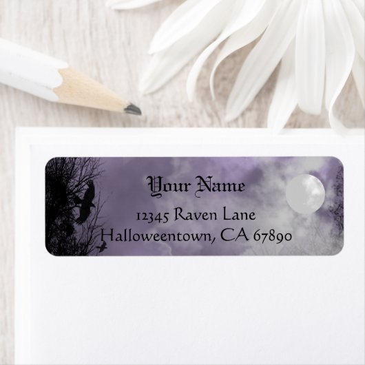 Halloween Raven Purple Sky Custom Address Label (Insitu)