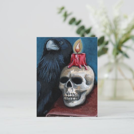 Halloween Raven, Skull & Candle Painting Briefkaart (Staand voorkant)