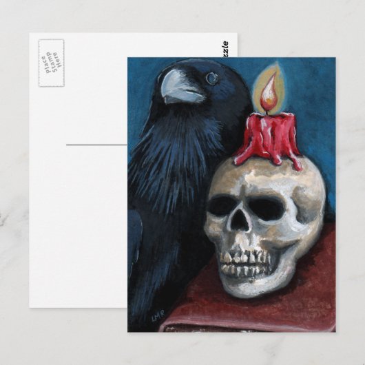 Halloween Raven, Skull & Candle Painting Briefkaart (Voorkant / Achterkant)