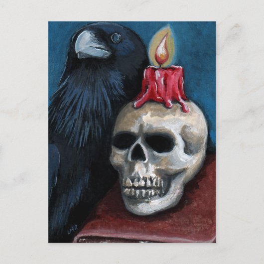 Halloween Raven, Skull & Candle Painting Briefkaart (Voorkant)