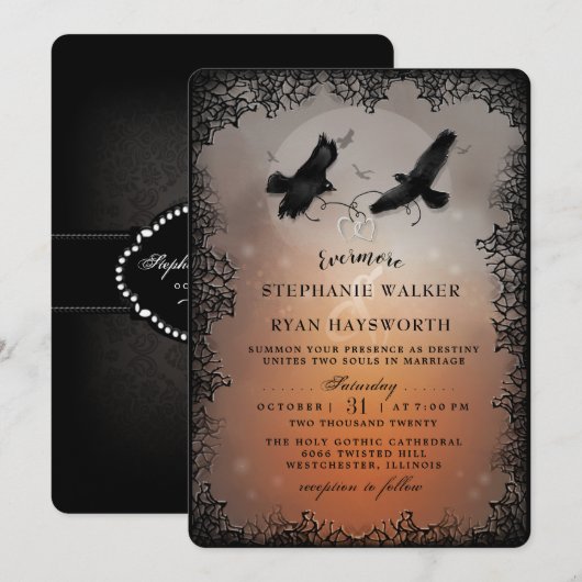 Halloween Ravens en Harten Evermore Wedding Kaart (Voorkant / Achterkant)