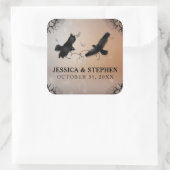 Halloween Ravens met harten bruiloft plein Vierkante Sticker (Tas)