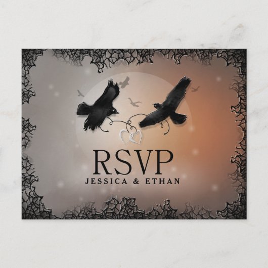 Halloween Ravens Wedding RSVP Briefkaart (Voorkant)