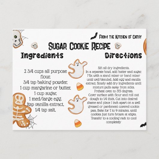 Halloween Recept Kaarten, Halloween Cookies Briefkaart (Voorkant)
