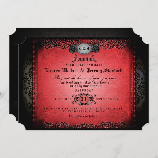 Halloween Red Black Gothic Samen Wed Reception Kaart (Voorkant / Achterkant)
