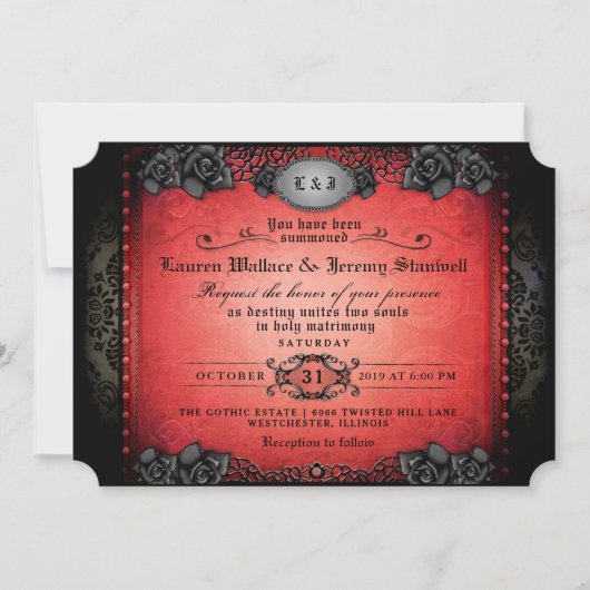 Halloween Red & Black Gothic Wedding Invitation Kaart (Voorkant)