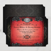 Halloween Red & Black Gothic Wedding Invitation Kaart (Voorkant / Achterkant)