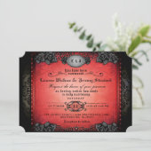 Halloween Red & Black Gothic Wedding RecEPING Kaart (Staand voorkant)