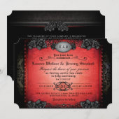 Halloween Red & Black Gothic Wedding RecEPING Kaart (Voorkant / Achterkant)