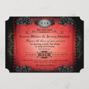 Halloween Red & Black Gothic Wedding RecEPING Kaart