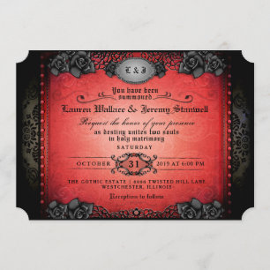 Halloween Red & Black Gothic Wedding RecEPING Kaart