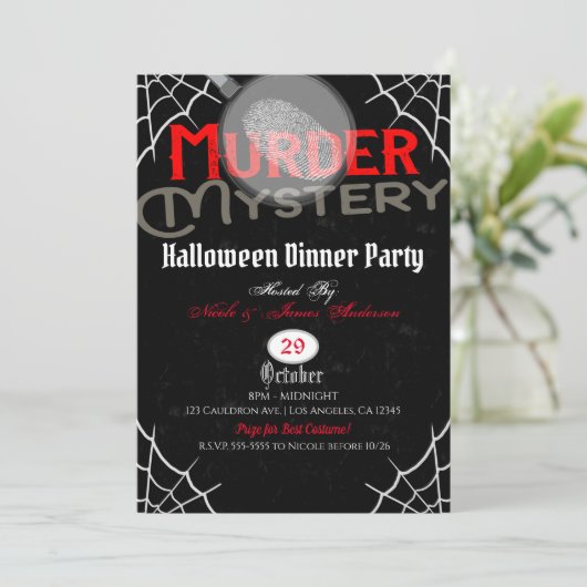 Halloween Red Black Murder Mystery Dinner Party Kaart (Staand voorkant)