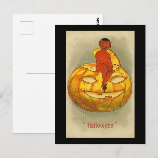 Halloween Red Devil Pumpkin Vintage Briefkaart (Voorkant / Achterkant)