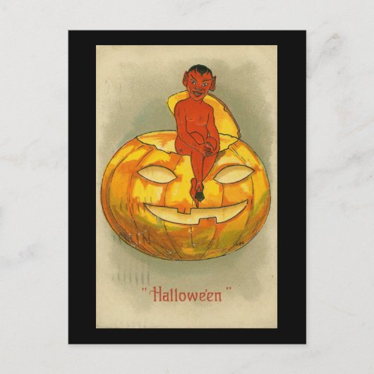 Halloween Red Devil Pumpkin Vintage Briefkaart (Voorkant)