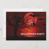 Halloween Red Full Moon Black Tree Witch Bat Scary Kaart (Voorkant)