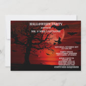 Halloween Red Full Moon Black Tree Witch Bat Scary Kaart (Achterkant)