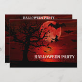 Halloween Red Full Moon Black Tree Witch Bat Scary Kaart (Voorkant / Achterkant)