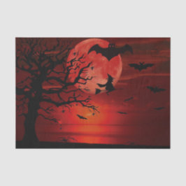 Halloween Red Full Moon Black Tree Witch Bat Scary Tissuepapier