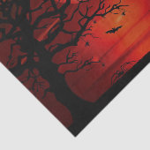 Halloween Red Full Moon Black Tree Witch Bat Scary Tissuepapier (Detail)