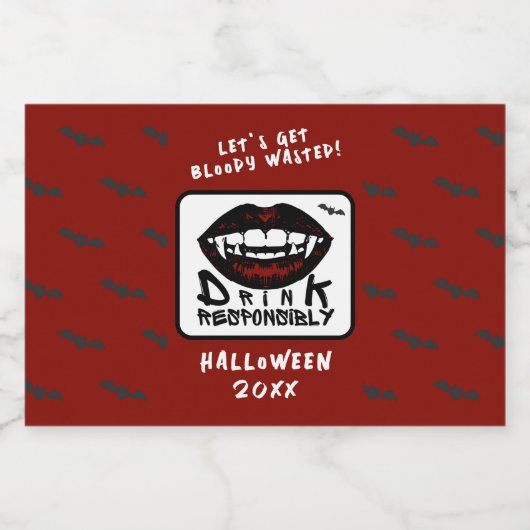 Halloween Red Lips Vampire Fangs Drink verantwoord Likeurfles Etiket (Enkel label)