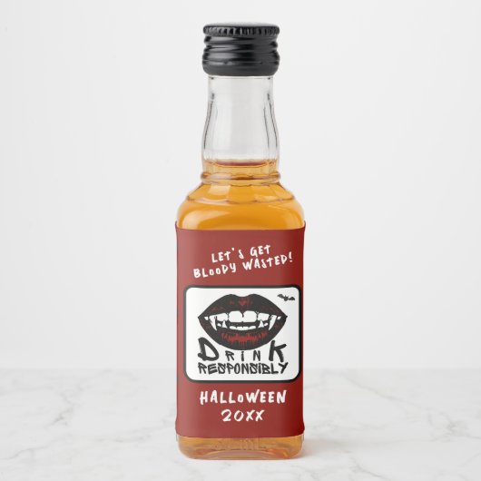 Halloween Red Lips Vampire Fangs Drink verantwoord Likeurfles Etiket (Voorkant)