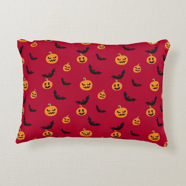 Halloween Red Pumpkin en Bat Pattern Accent Kussen (Achterkant)