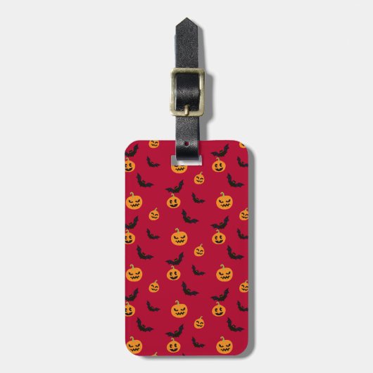 Halloween Red Pumpkin en Bat Pattern Bagagelabel (Voorkant verticaal)