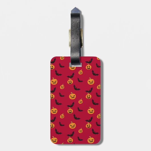 Halloween Red Pumpkin en Bat Pattern Bagagelabel (Achterkant verticaal)