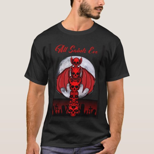 Halloween  Red Skull Winged Totem T-shirt (Voorkant)
