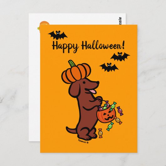 Halloween Red Smooth Haire Dachshund Briefkaart (Voorkant / Achterkant)