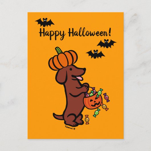 Halloween Red Smooth Haire Dachshund Briefkaart (Voorkant)
