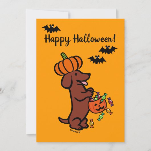 Halloween Red Smooth Haire Dachshund Kaart (Voorkant)