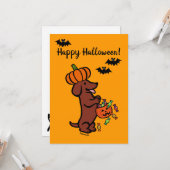 Halloween Red Smooth Haire Dachshund Kaart (Voorkant / Achterkant in situ)