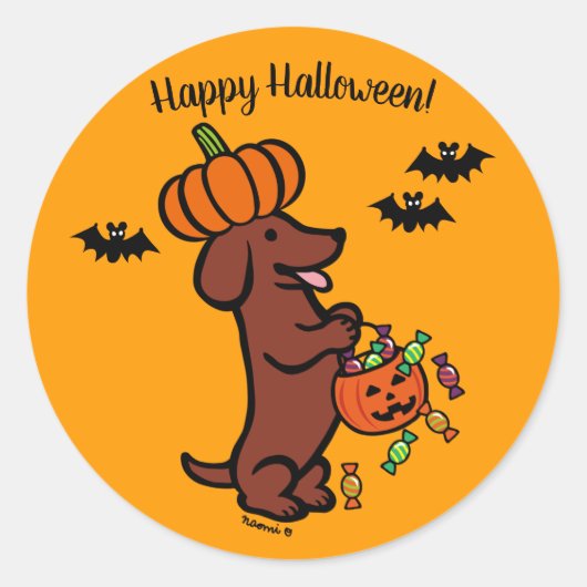 Halloween Red Smooth Haire Dachshund Ronde Sticker (Voorkant)