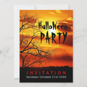 Halloween Red Sunset Sihouette Invitation Kaart