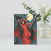 Halloween Red Witch & Black Cat  Feestdagenkaart (Staand voorkant)
