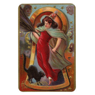 Halloween Red Witch & Black Cat Magneet