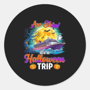 Halloween Reis Grappige Cruise Bemanning Familie V Ronde Sticker