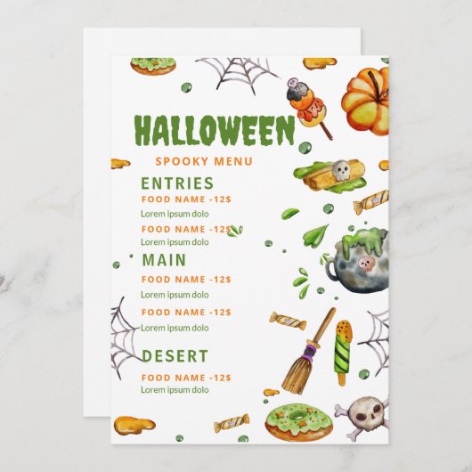 Halloween-restaurantmenu, Bewerkbaar Halloween-men Menu (Voorkant / Achterkant)