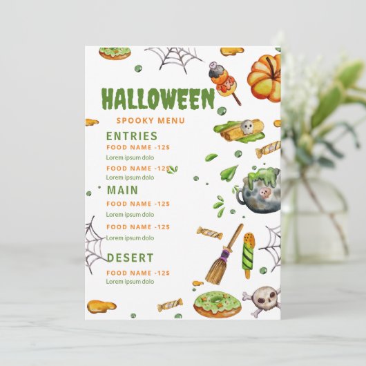 Halloween-restaurantmenu, Bewerkbaar Halloween-men Menu (Staand voorkant)