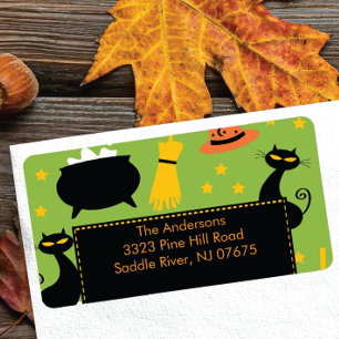 Halloween retouradres label Fun Black Cat