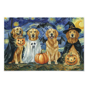 Halloween Retriever Dogs Ghost Boo Witch Kostuum Foto Afdruk