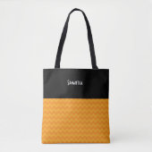 Halloween Retro Bright Oranje Chevron Black naam Tote Bag (Voorkant)